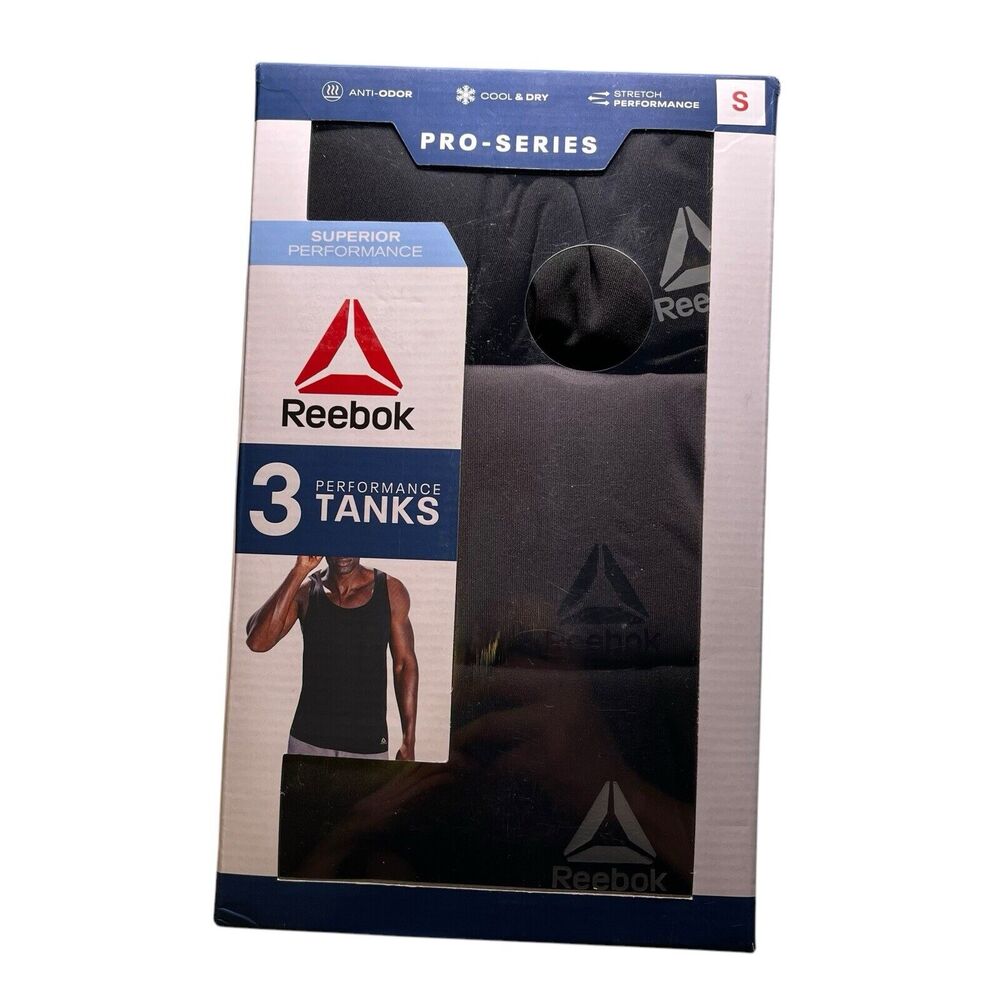 Reebok Pro-Series Mens‎ 3-Pack Performance Tank Tops Size Small Cool Dry Stretch